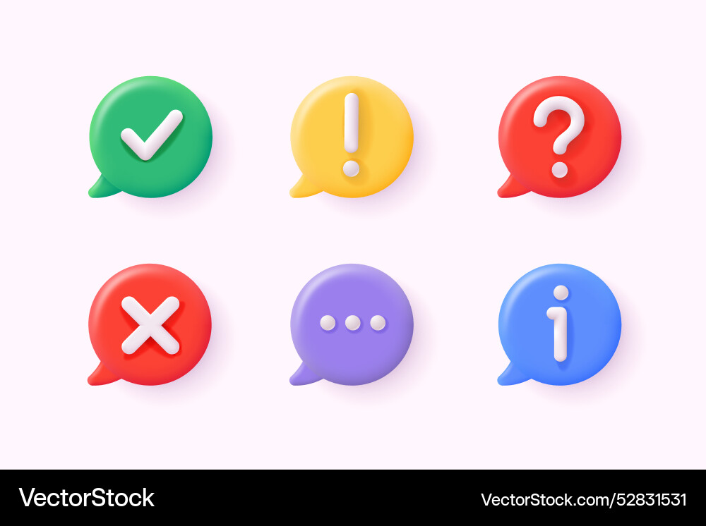 3d icon set of check mark information chat vector image