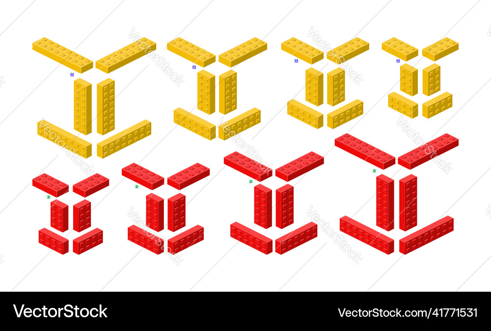 3d set of colored constructor kit in isometry vector image