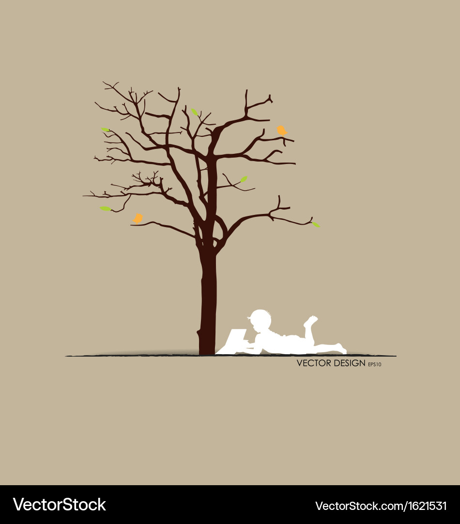 Background with children read a book under tree i vector image