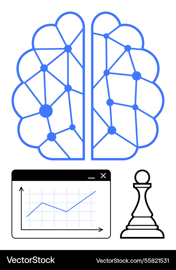Brain with network structure growth chart Brain with network structure growth chart vector image