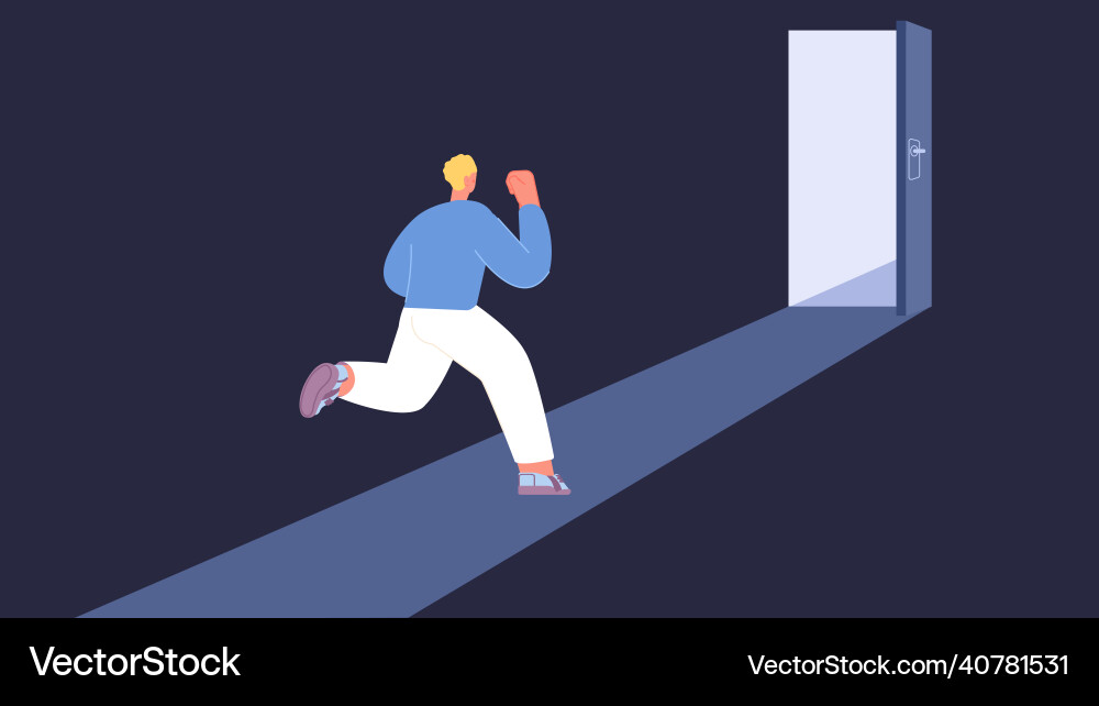 Man run in open door active guy go happy Man run in open door active guy go happy vector image
