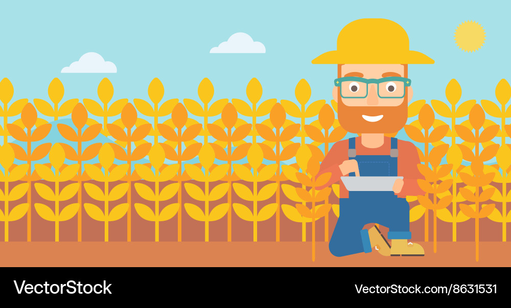 Man with tablet computer on field vector image