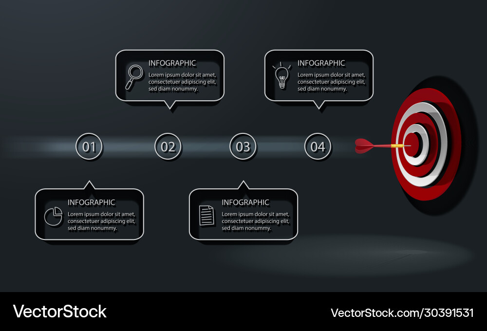 Modern infographic with target dart and 4 text Modern infographic with target dart and 4 text vector image