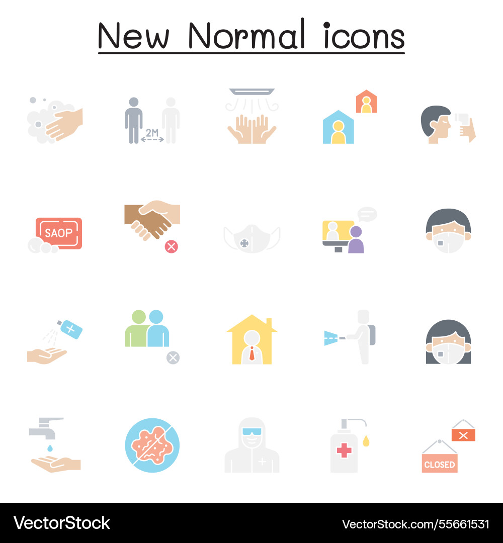 New normal lifestyle icon set in flat color style New normal lifestyle icon set in flat color style vector image