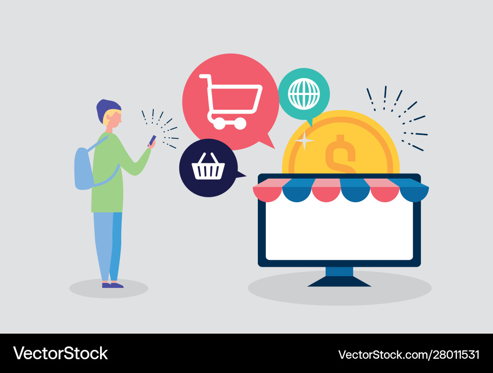 People on line with desktop computer vector image