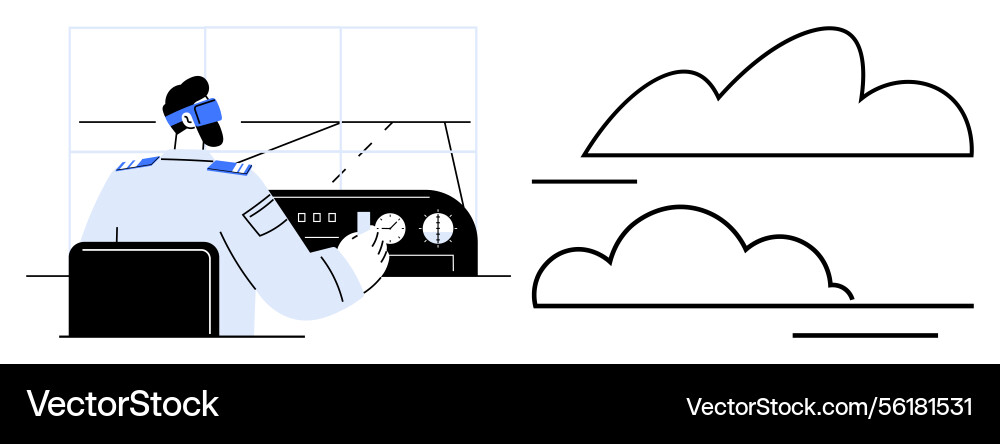 Pilot navigating in cockpit while monitoring Pilot navigating in cockpit while monitoring vector image