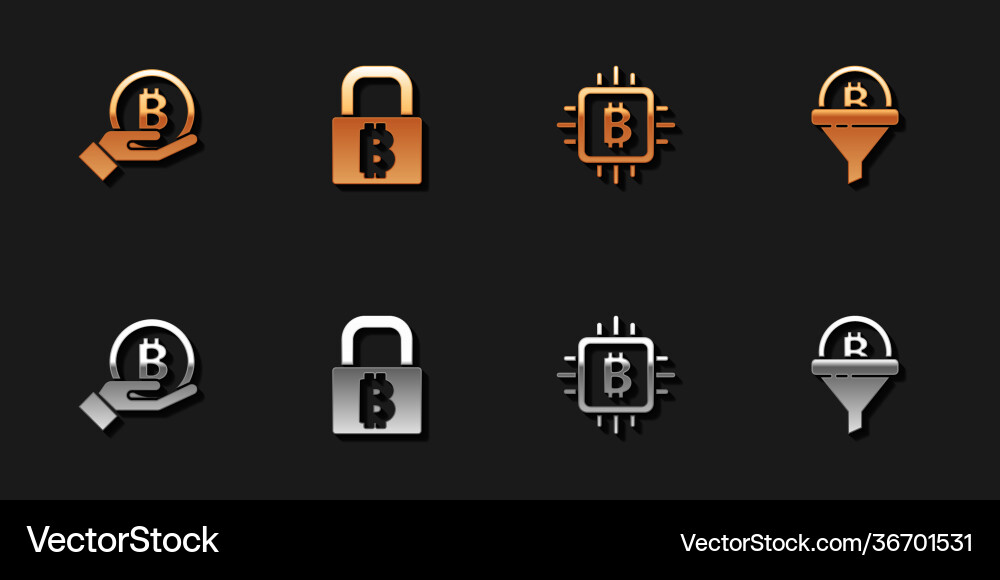 Set hand holding bitcoin lock with cpu Set hand holding bitcoin lock with cpu vector image