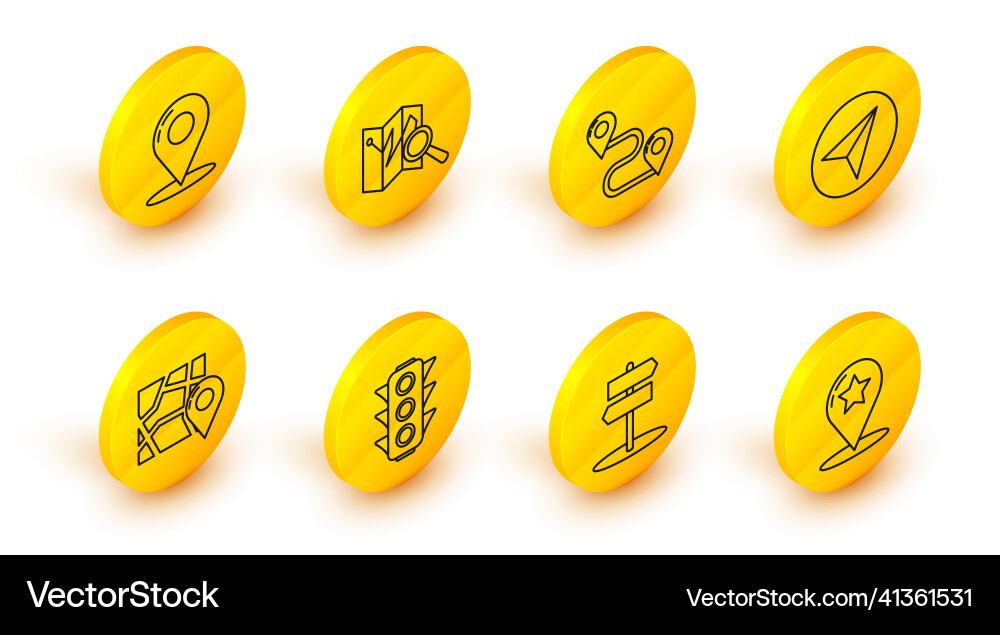 Set line map pointer with star road traffic sign Vector Image