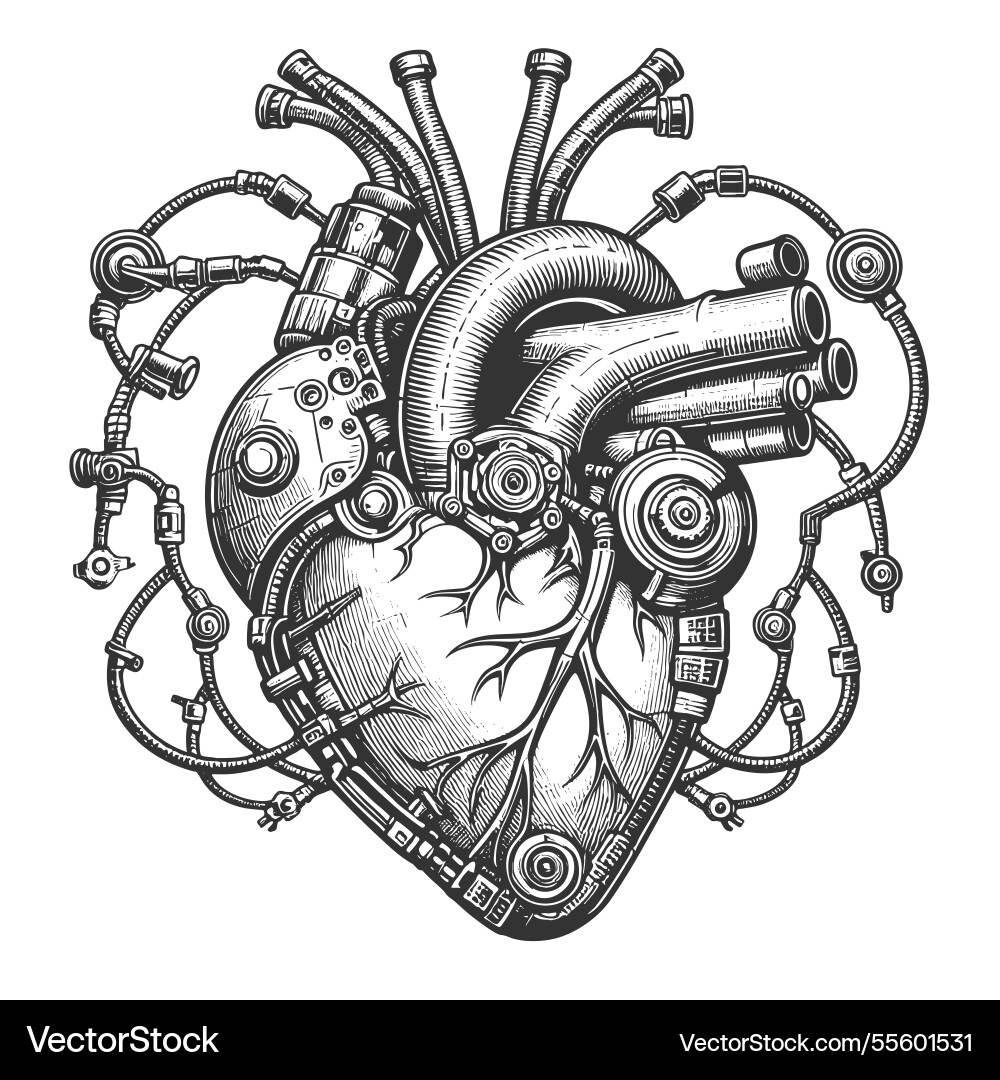 Steampunk mechanical heart engraving Steampunk mechanical heart engraving vector image