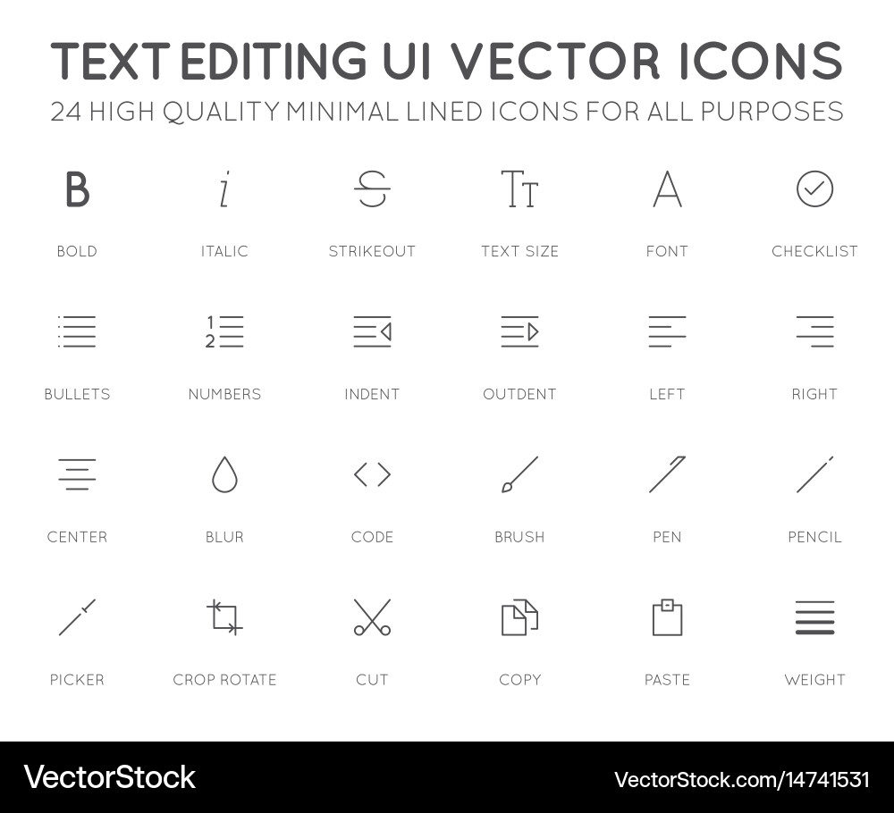 Textbearbeitung Benutzeroberfläche ui icon set high vektorbild