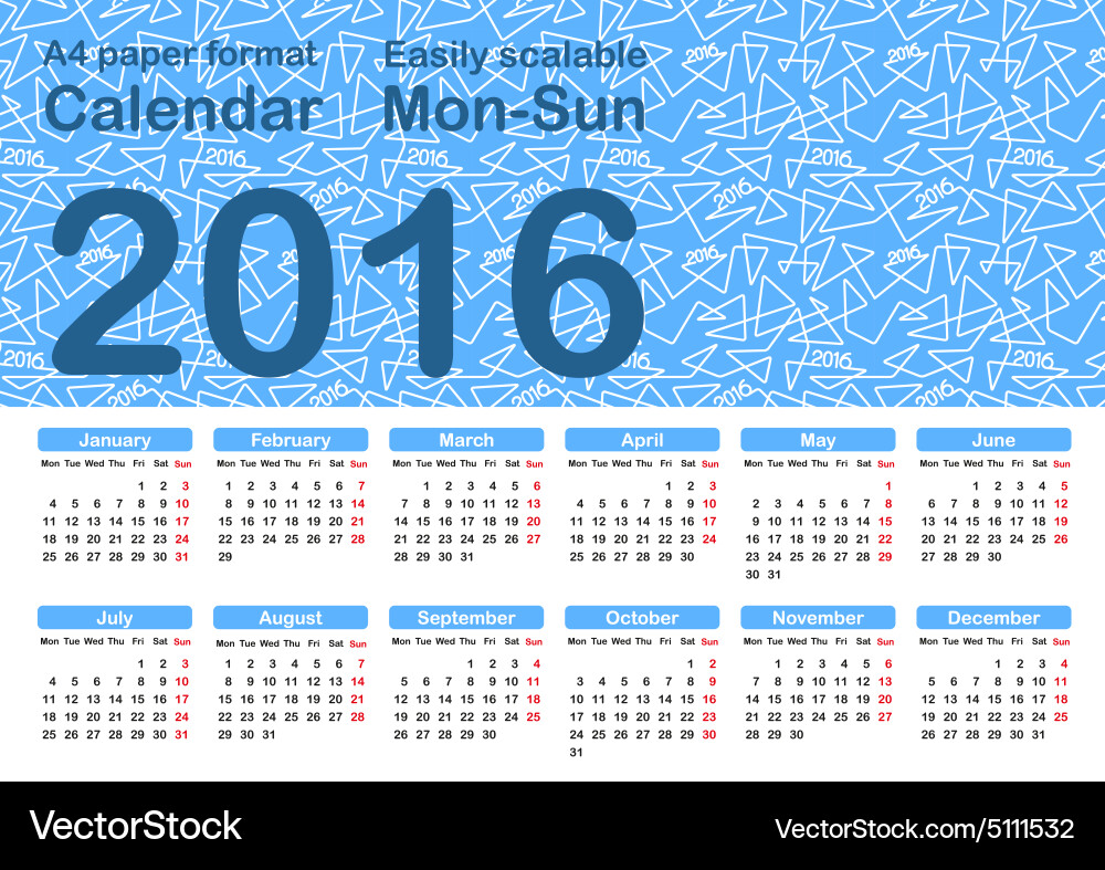 2016 Calendar Template - Linear Background vector image