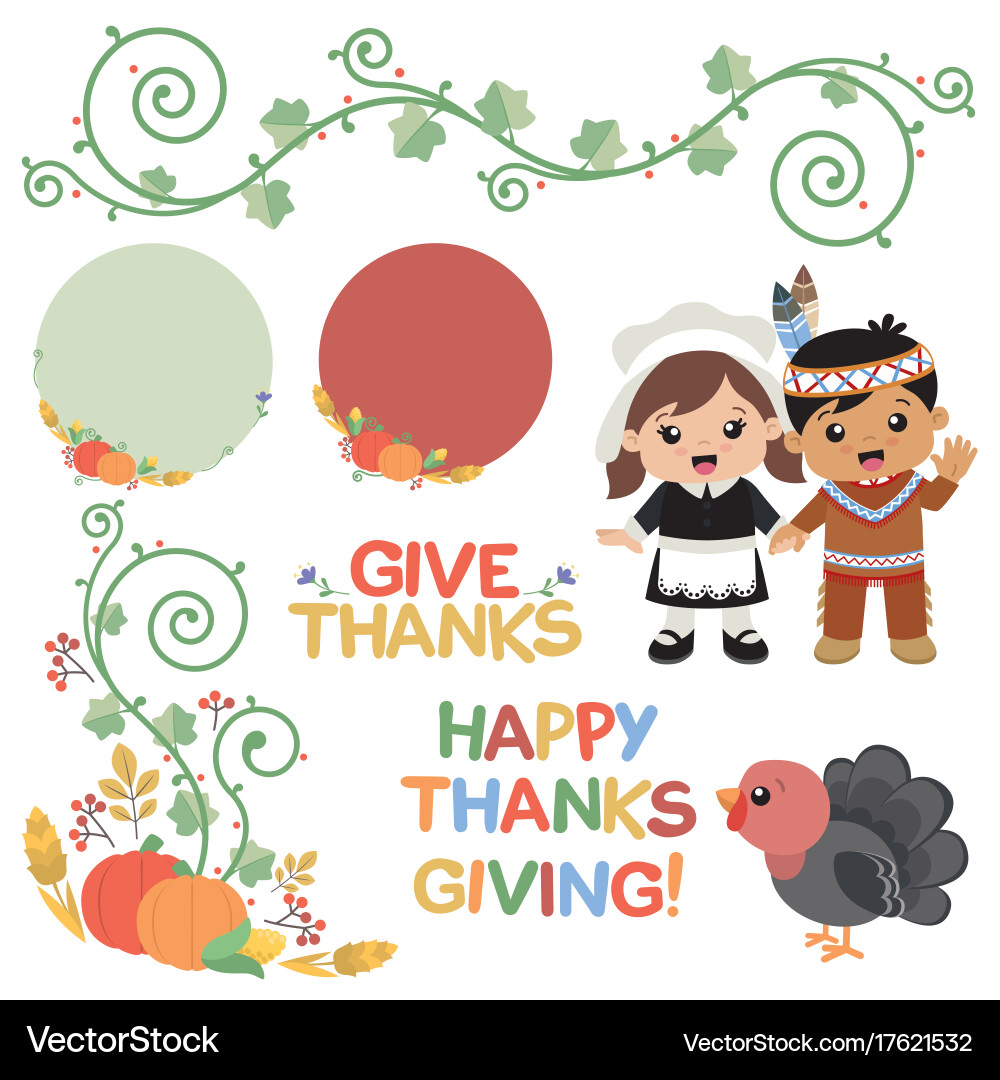 Autumn Thanksgiving Swirls & Decorations Vector Image