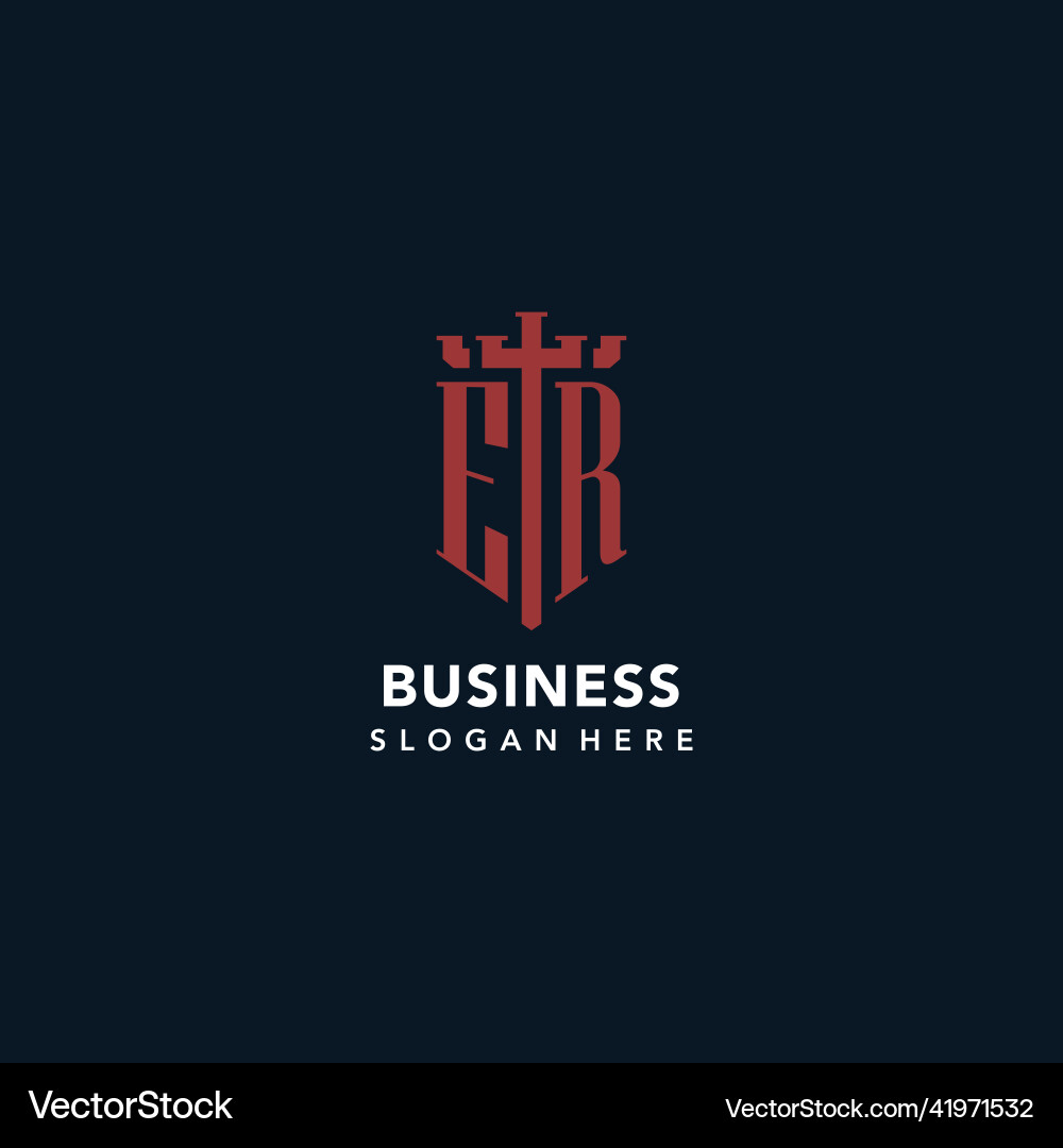 Er initial monogram logos with sword and shield Er initial monogram logos with sword and shield Vector Image