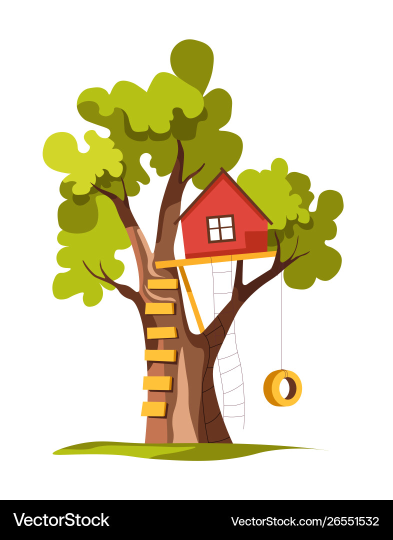 Haus auf Baum mit Leiter und Schauspielplatz Haus auf Baum mit Leiter und Schauspielplatz vektorbild