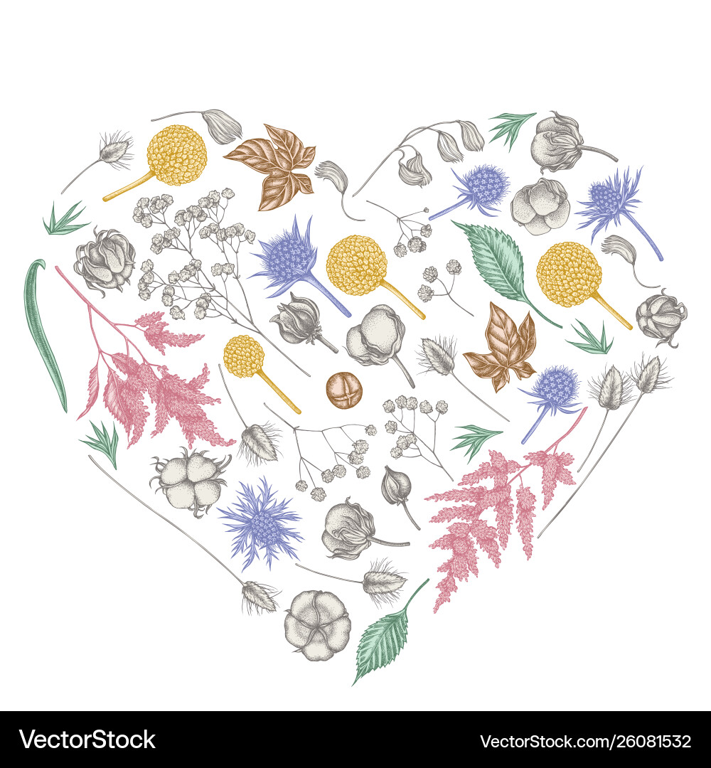 Heart floral design with pastel astilbe craspedia Heart floral design with pastel astilbe craspedia vector image