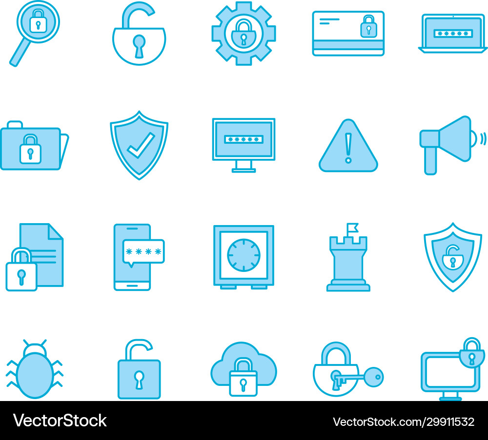Isolated security line and fill style icon set Isolated security line and fill style icon set Vector Image