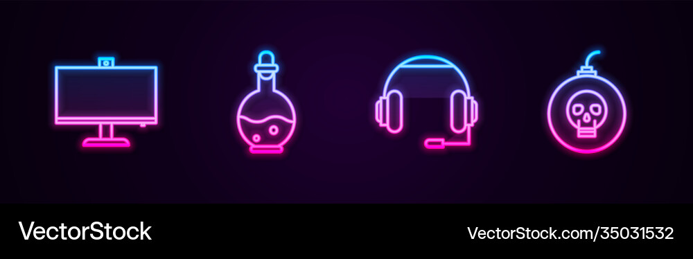 Set line computer monitor bottle with magic Vector Image