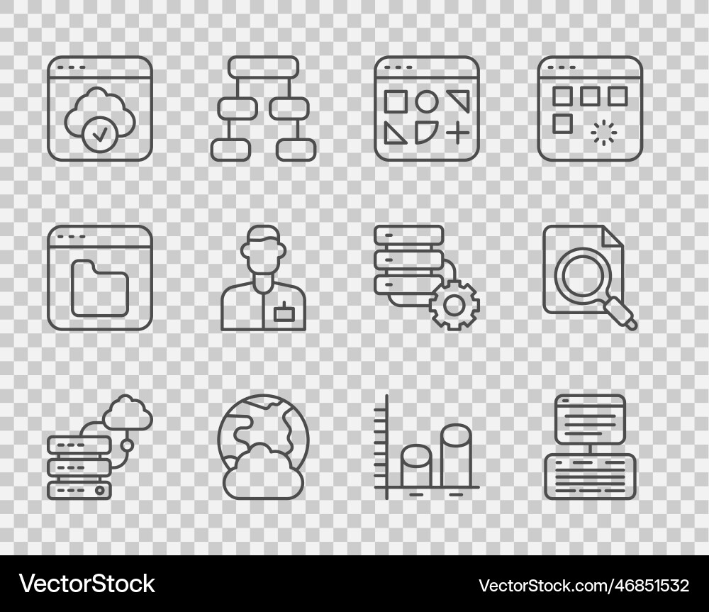 Set line network cloud connection server data vector image