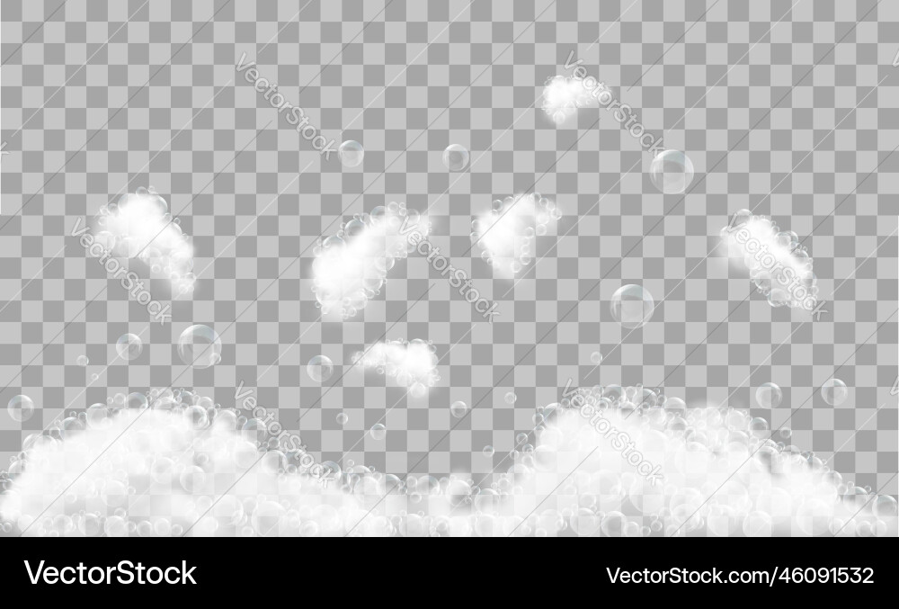 Soap foam and bubbles on transparent background vector image