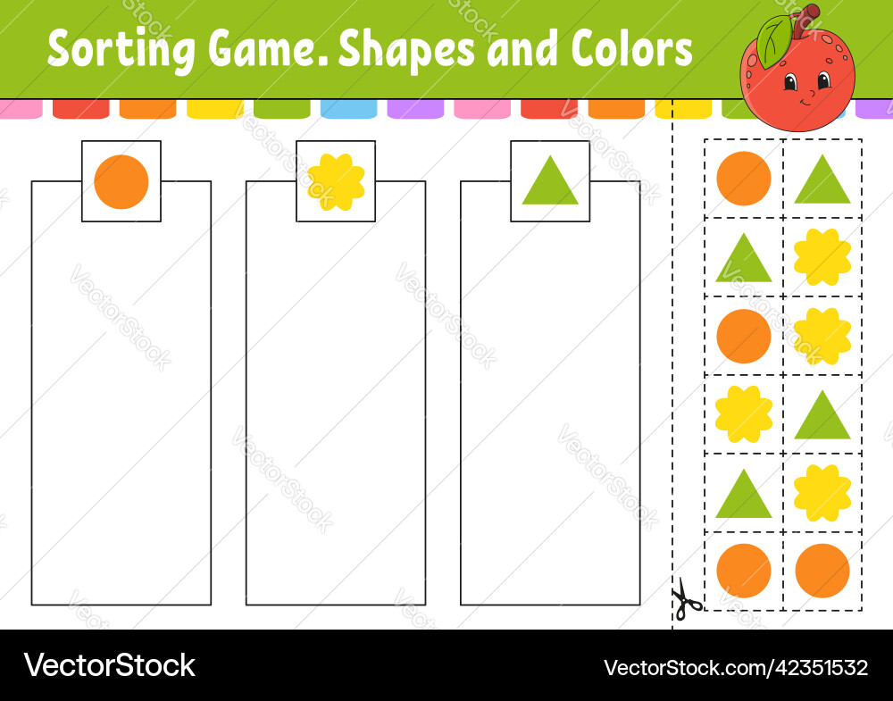 Sorting game shapes and colors cut glue Vector Image