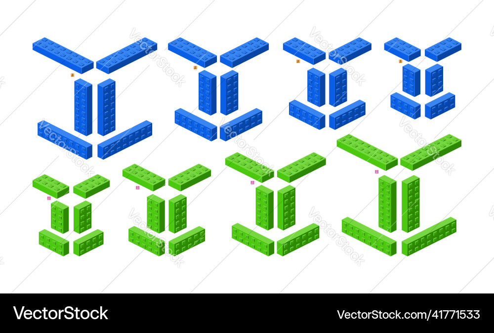3d set of colored constructor kit in isometry vector image