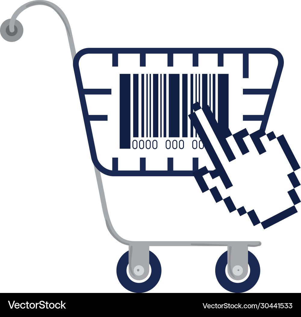 Bar code inside shopping cart and cursor hand Vector Image