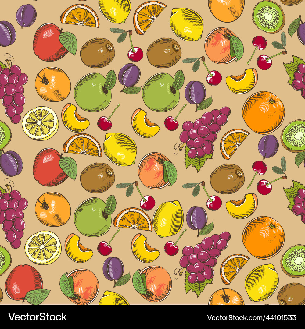 Colored seamless pattern with different fruits vector image