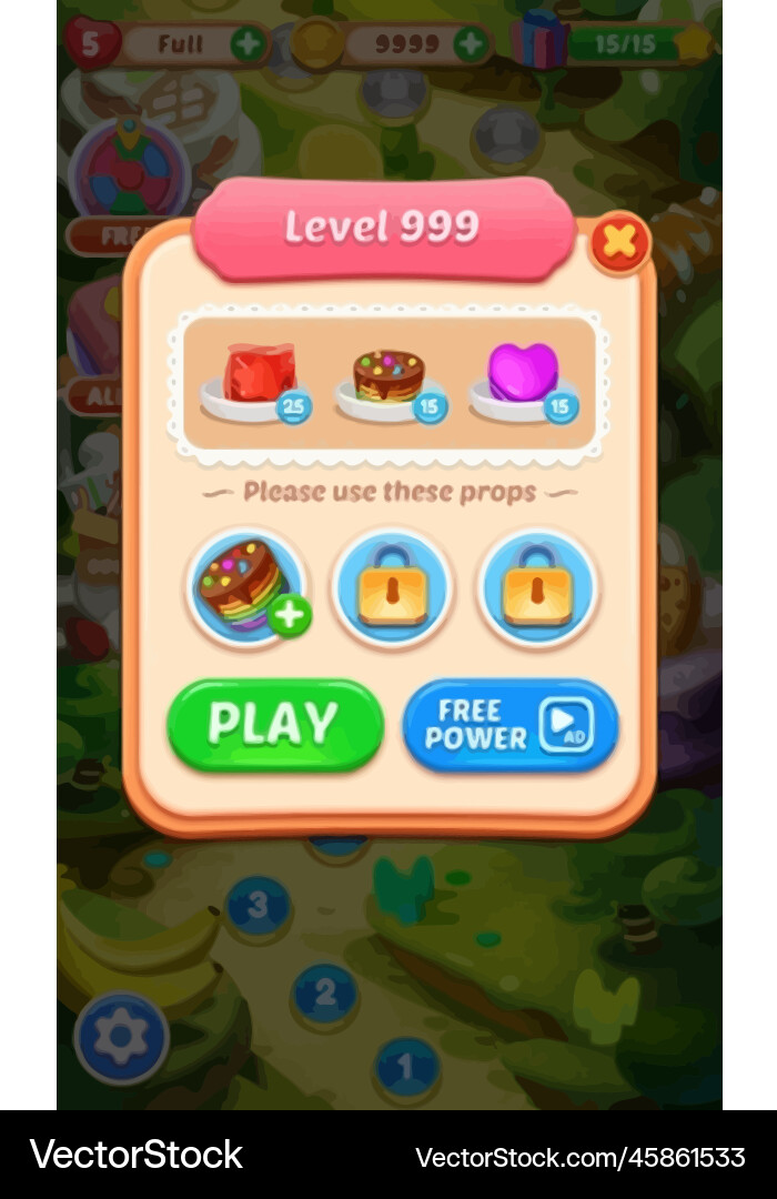 Komplettes Set von Level-Taste Spiel ui Pop-up-Symbol Vektorbild