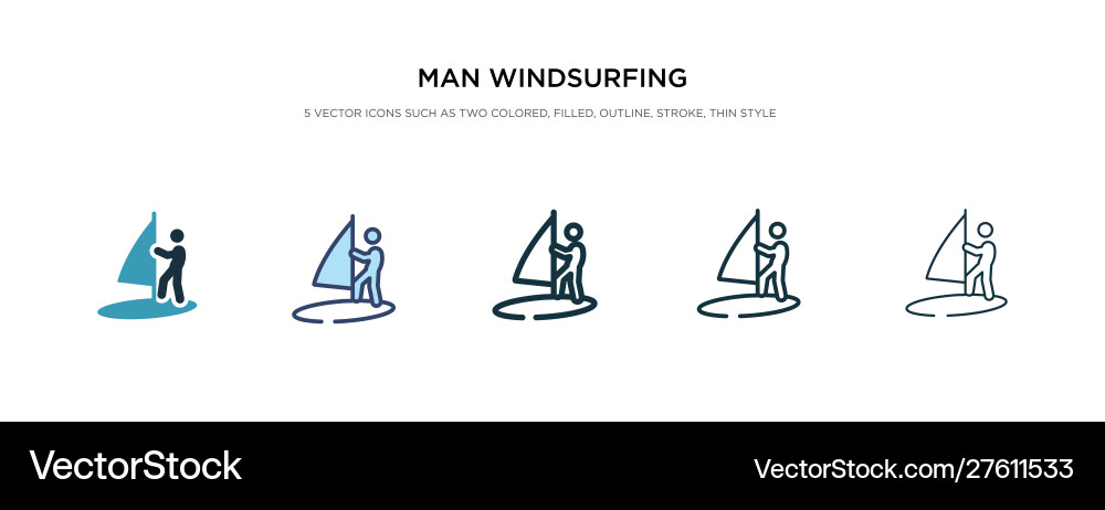 Man windsurfing icon in different style two Man windsurfing icon in different style two Vector Image