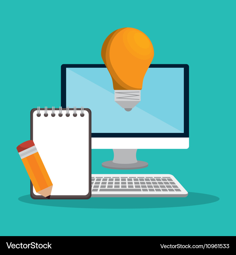Monitor computer device and notepad vector image