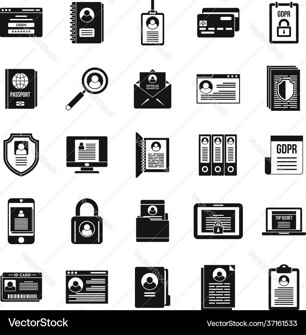Personal information data icons set simple style Personal information data icons set simple style Vector Image