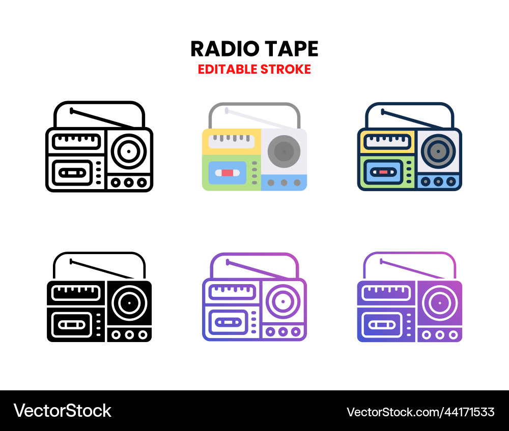 Radio tape icon set with different styles Radio tape icon set with different styles vector image