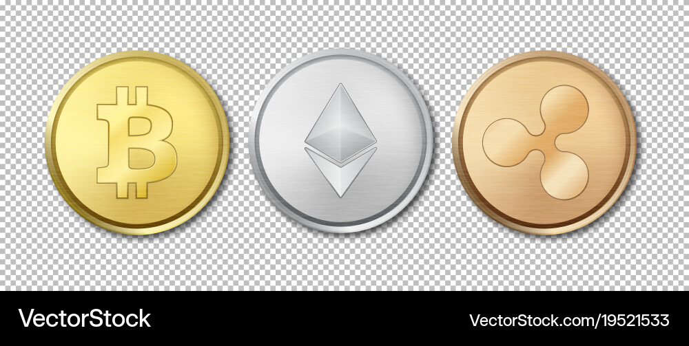 Realistic crypto currency coin icon set Vector Image
