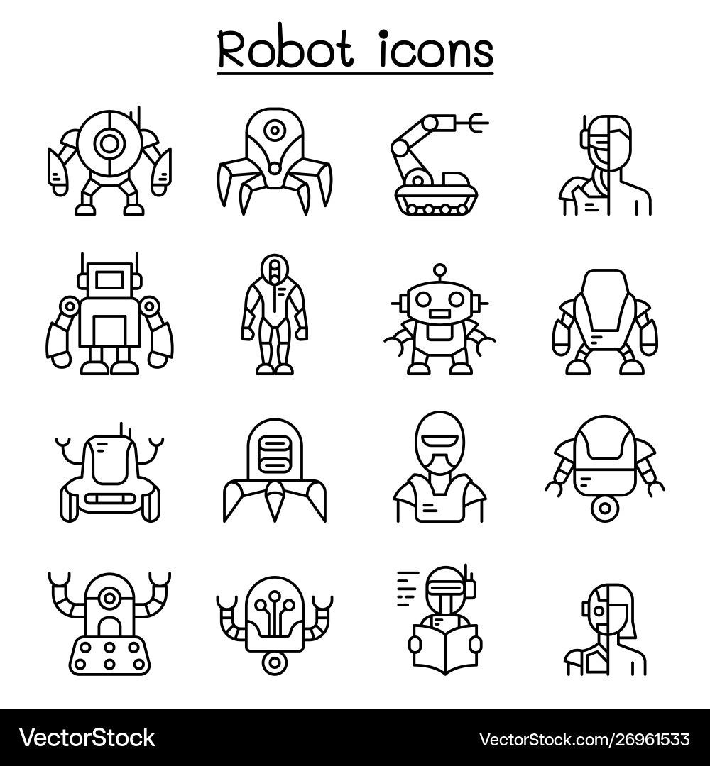 Robot ai icon set in thin line style Robot ai icon set in thin line style vector image