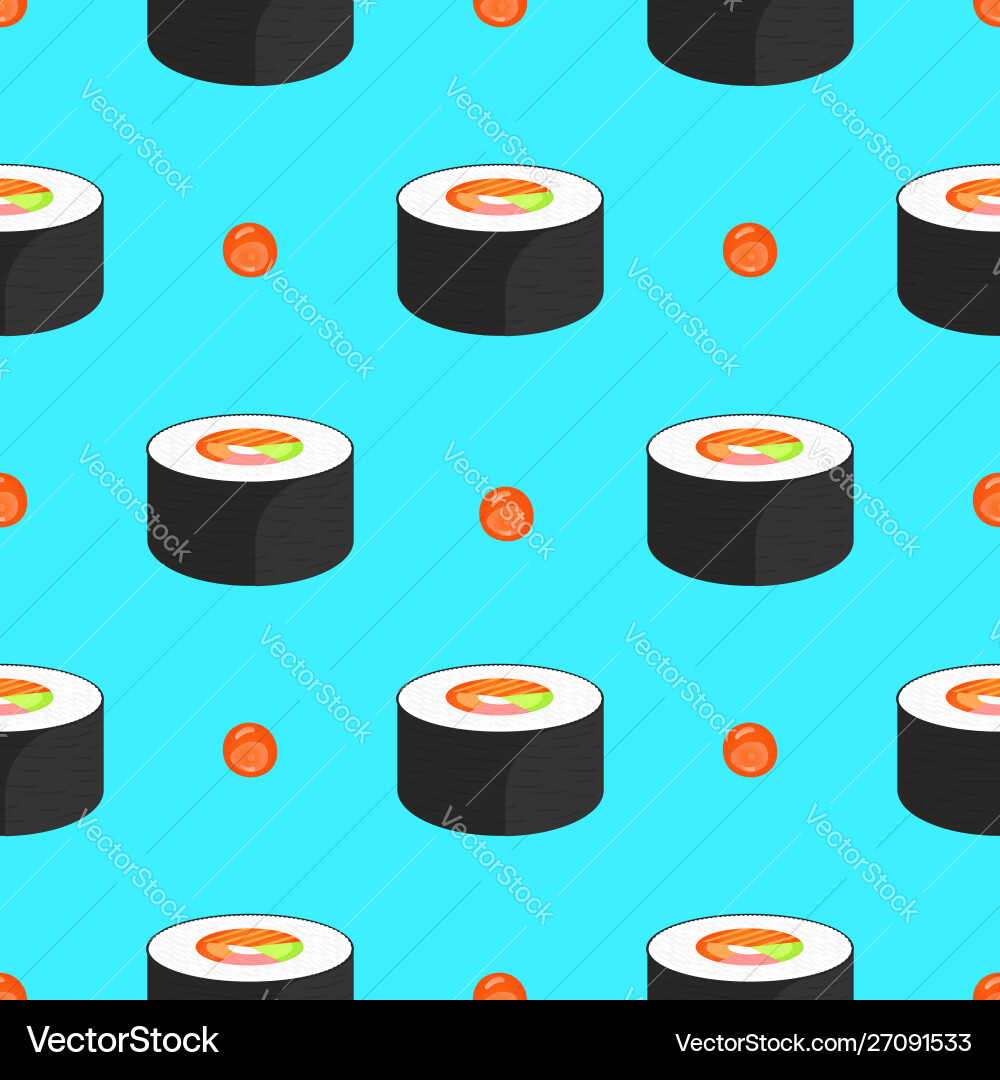 Roll with salmon and caviar seamless pattern Roll with salmon and caviar seamless pattern vector image
