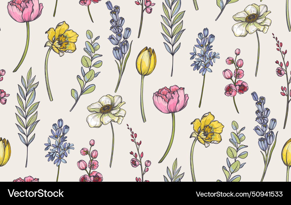 Seamless pattern with bouquets of spring Seamless pattern with bouquets of spring vector image