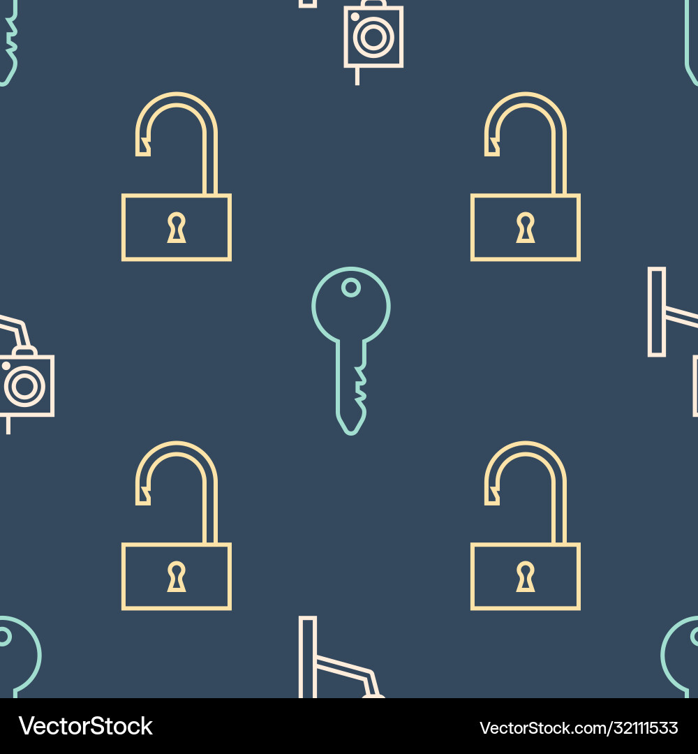 Set line security camera open padlock and key Set line security camera open padlock and key vector image
