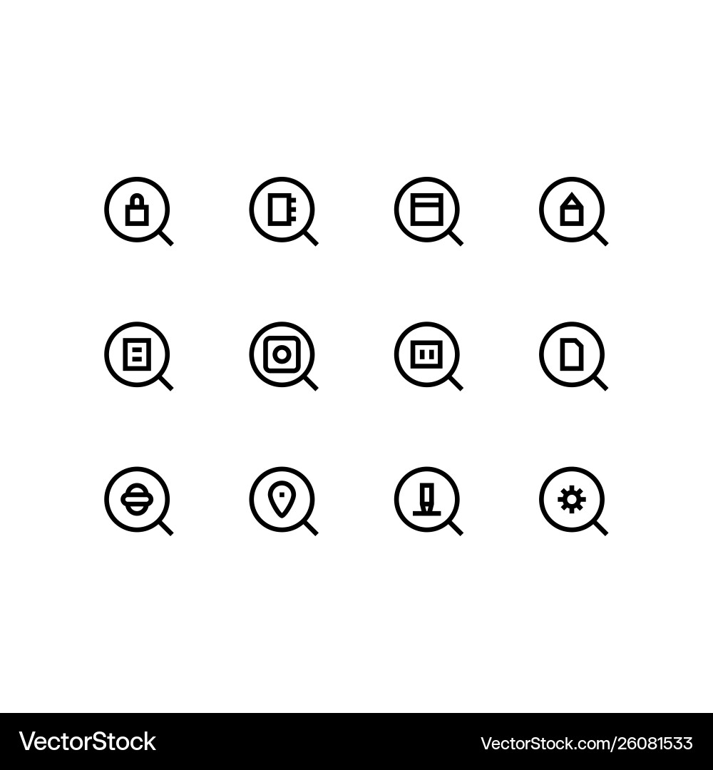Set search find zoom outline style Set search find zoom outline style vector image