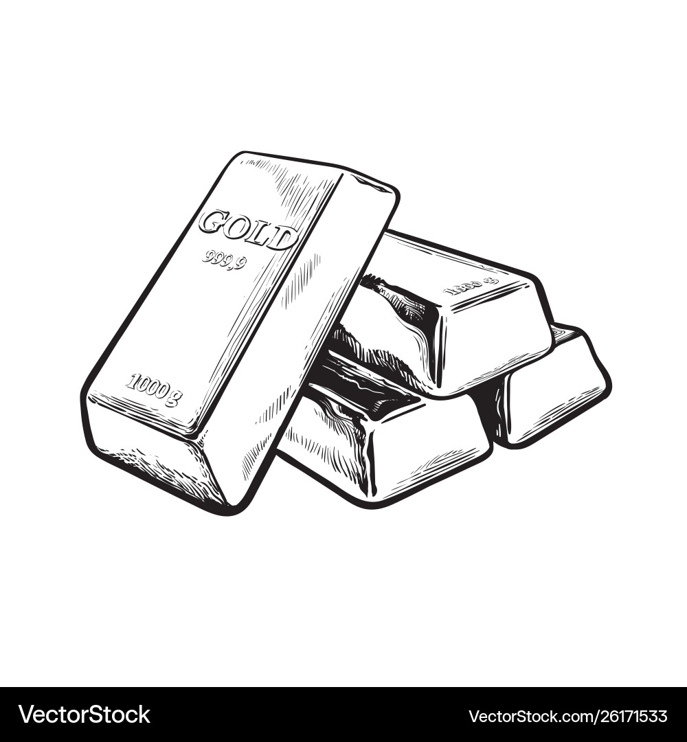 Sketch gold bar ingots black and white Sketch gold bar ingots black and white vector image