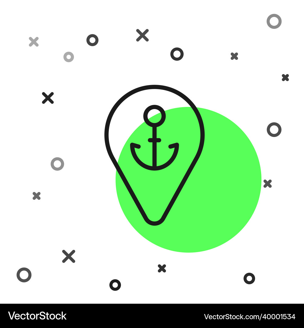 Black line map pointer with anchor icon isolated Black line map pointer with anchor icon isolated vector image