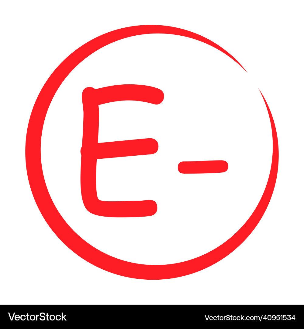 Grade result e minus hand drawn icon in red color Grade result e minus hand drawn icon in red color Vector Image