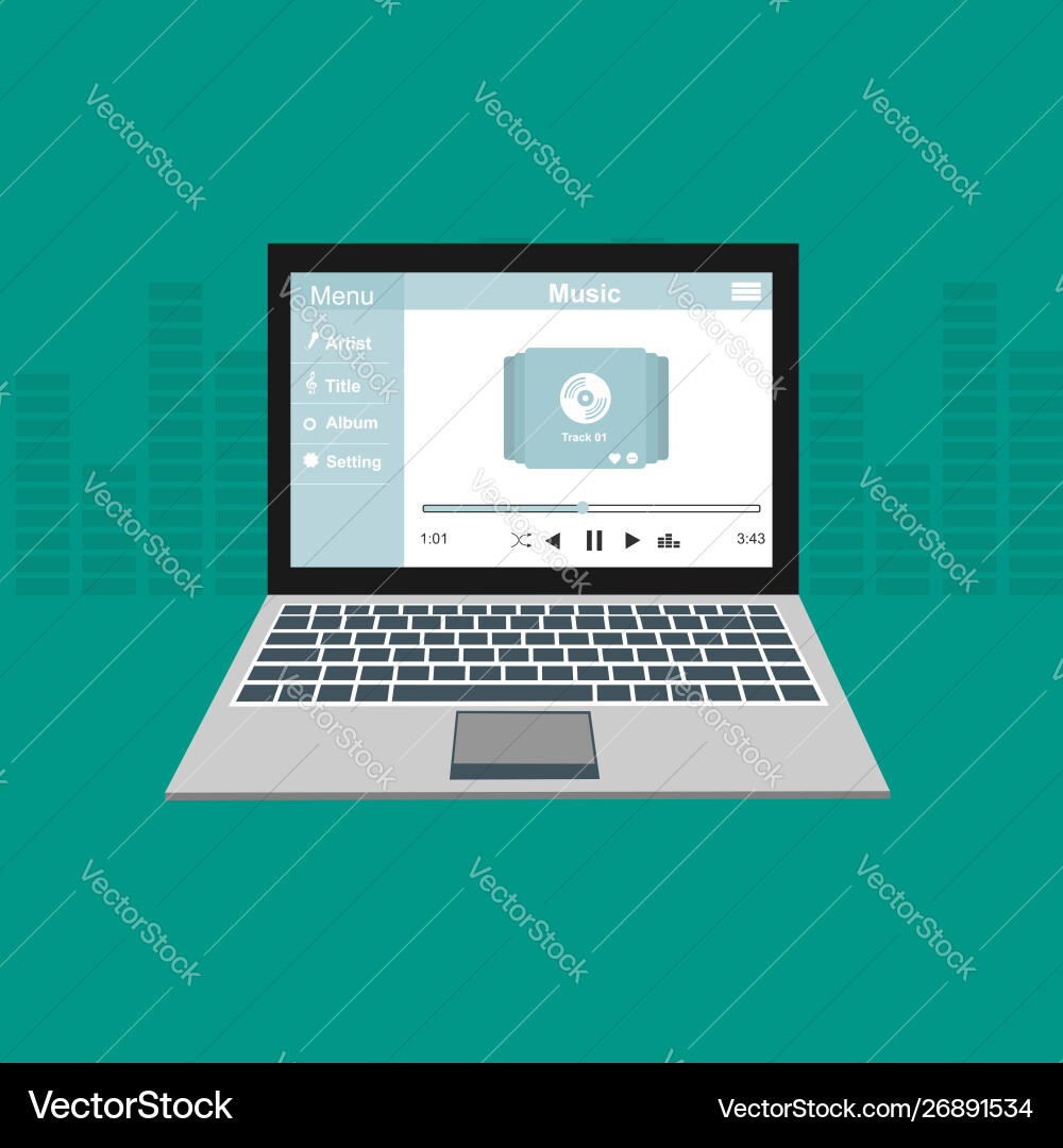 Media player application app template with flat Vector Image