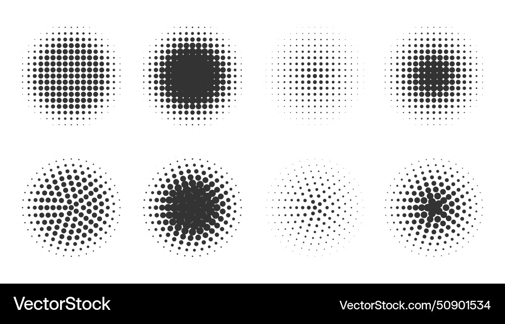 Set of abstract circular halftone element vector image