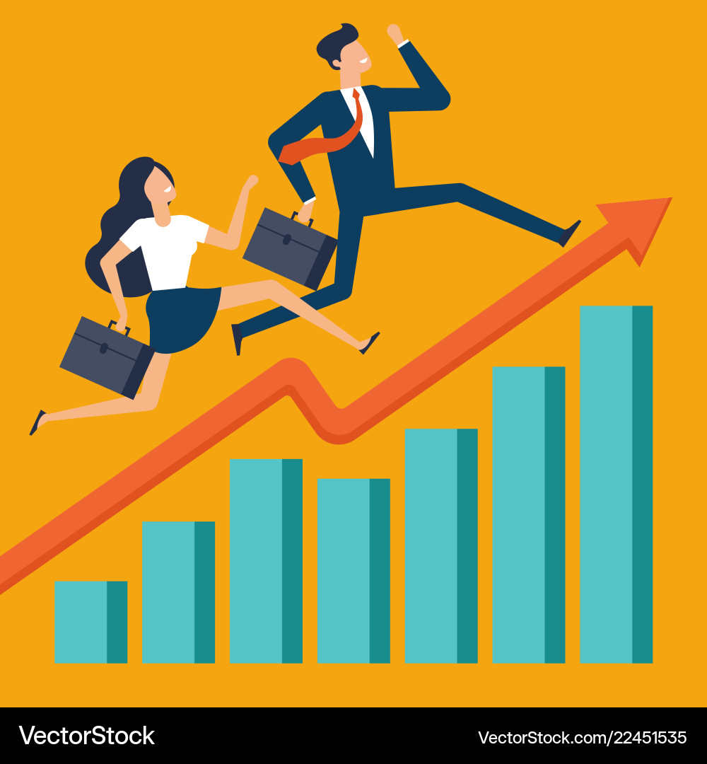 Businessman running along growing chart Businessman running along growing chart vector image