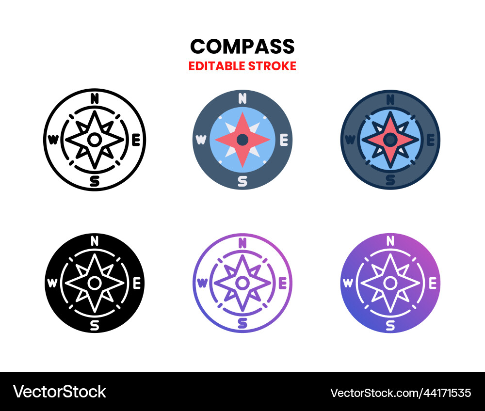 Compass icon set with different styles Vector Image