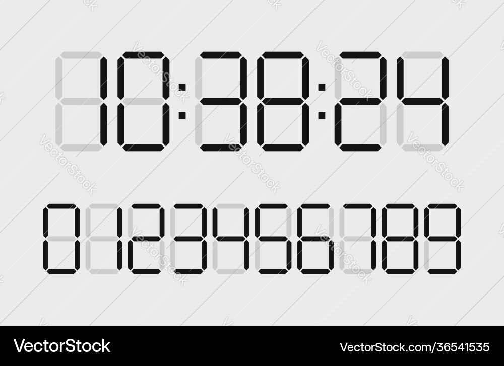 Digital time clock numbers for timer calculator vector image