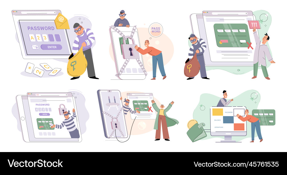 Hacker activity big set hacking computer vector image