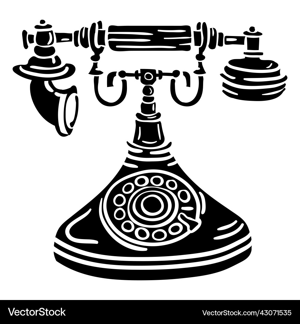 Hand drawn classic rotary phone front stencil Hand drawn classic rotary phone front stencil Vector Image