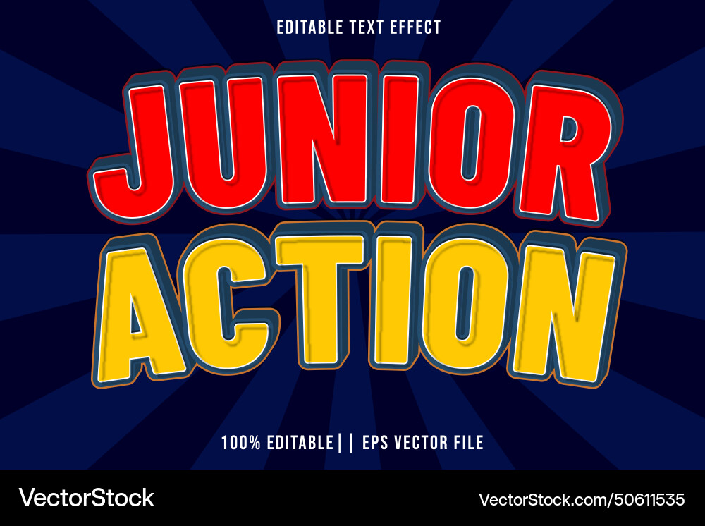 Junior action editable text effect emboss 3d style Junior action editable text effect emboss 3d style vector image