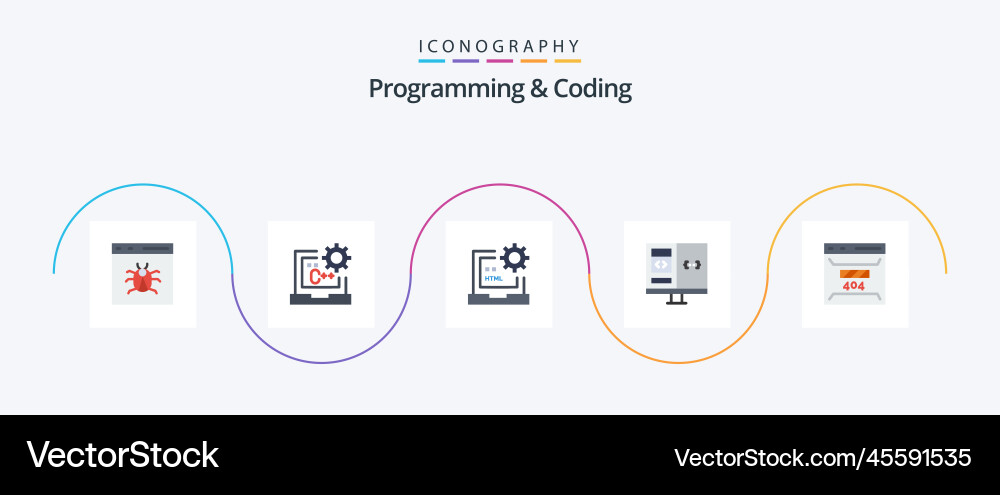 Programming and coding flat 5 icon pack including vector image